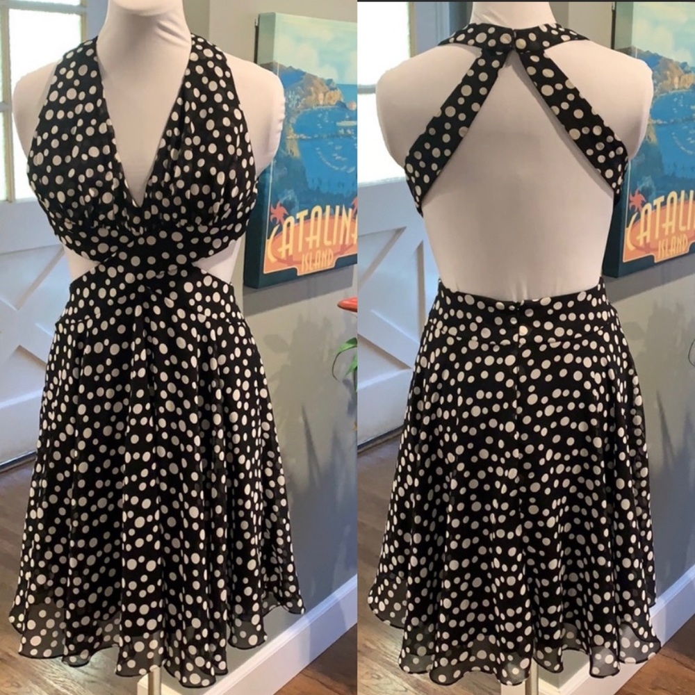 Open Back Cross Cross Polka Dot Dress